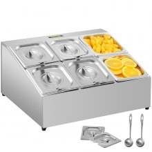 Estante para especias VEVOR, dos filas, soporte organizador de acero inoxidable con seis sartenes de 1/6 y seis cucharones, sop