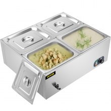 VEVOR Calentador de Comida Calentador de alimentos comercial de 4 sartenes de 110 V mesa de vapor eléctrica de 1200 W de profun