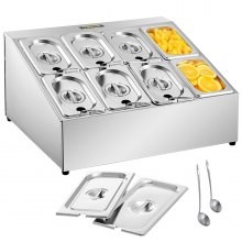 Estante para especias VEVOR, dos filas, soporte organizador de acero inoxidable con ocho sartenes de 1/9 y ocho cucharones, sop