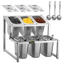 VEVOR Especiero extensible, 13.8"-23.6" ajustable, estante organizador de acero inoxidable de 2 niveles con 6 1/9 sartenes 6 cu