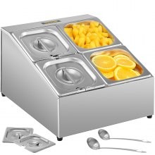 VEVOR Estante para especias, dos filas, soporte organizador de acero inoxidable con cuatro sartenes de 1/6 y cuatro cucharones,