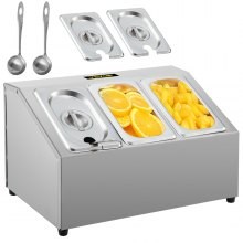 Estante para especias VEVOR, una fila, soporte organizador de acero inoxidable con tres sartenes de 1/9 y tres cucharones, sopo