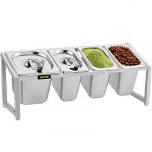 VEVOR Especiero extensible, 13.8"-23.6" ajustable, estante organizador de acero inoxidable con 3 1/9 sartenes 1 1/6 sartén 4 cu