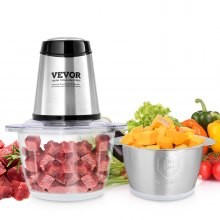 VEVOR Procesador de Alimentos, Picadora de Carne Eléctrica con Cuchillas de Acero Inoxidable de 4 Alas, 8 Tazas+5 Tazas Dos Taz