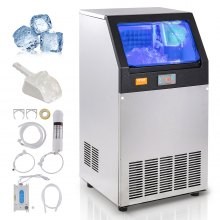 VEVOR Máquina para hacer hielo comercial, 100 libras/24 horas, máquina para hacer hielo, 55 cubitos de hielo en 12-15 minutos,