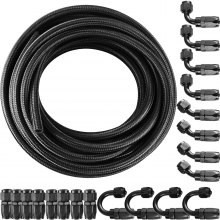 VEVOR 6AN 32.8FT Manguera de línea de combustible de gas de aceite trenzado de nailon de acero inoxidable 10M BK + 20 PCS Kit d