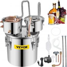 VEVOR Destilar alcoho Destilar vino Destilador Vino 21L Aceite Agua Termómetro Acero Inoxidable Casa
