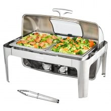 VEVOR Rectángulo Roll Top Chafing Dish con 9Qt Pan Tapa de vidrio visual Soporte de combustible