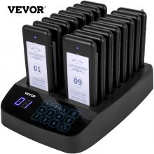 VEVOR F101 Sistema de buscapersonas para restaurantes 16 buscapersonas, Max 98 Beepers Sistema de llamadas inalámbrico, teclado