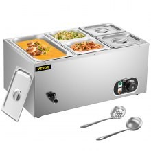 VEVOR Calentador de Comida Calentador de alimentos comercial de 110 V baño maría de acero inoxidable de 5 bandejas capacidad de