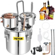 VEVOR Destilar alcoho Destilar vino Moonshine Still 13,2 l/50 L de acero inoxidable para agua kit casera de cobre termómetro in